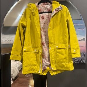 Yellow Hooded Raincoat with Floral Lining